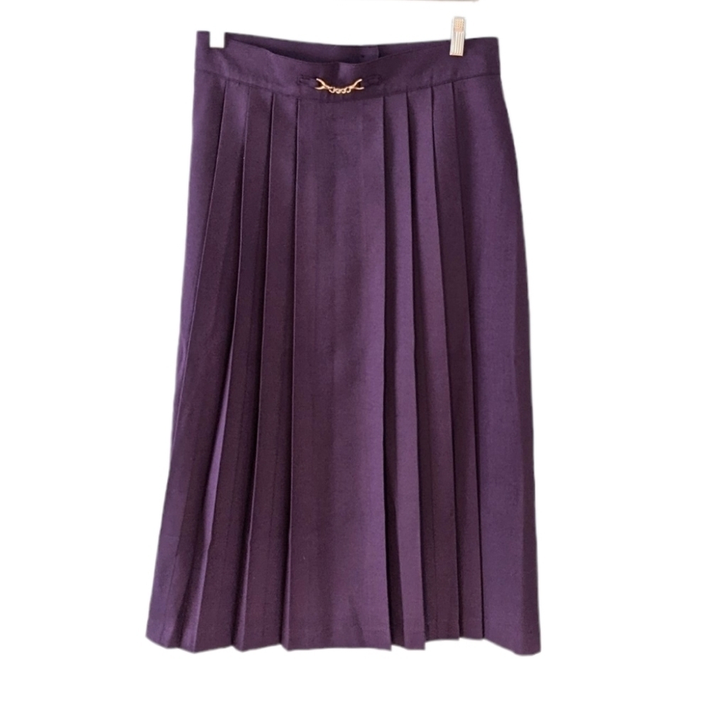 VINTAGE Lana Lee purple burgundy pleated midi skirt size Medium Large @A9